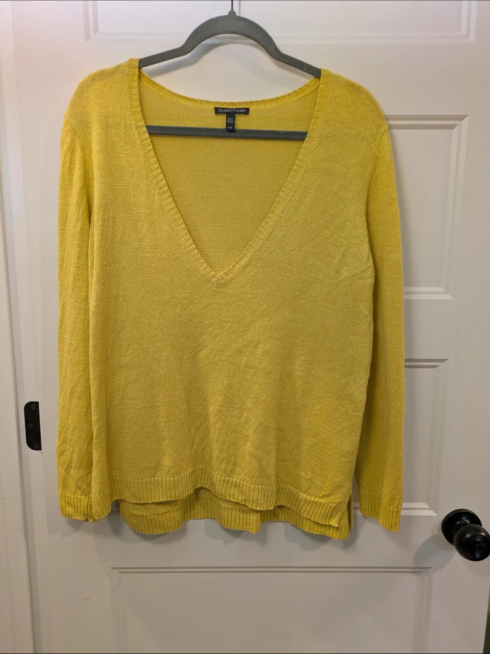 Eileen Fisher Yellow V-Neck Lightweight Sweater